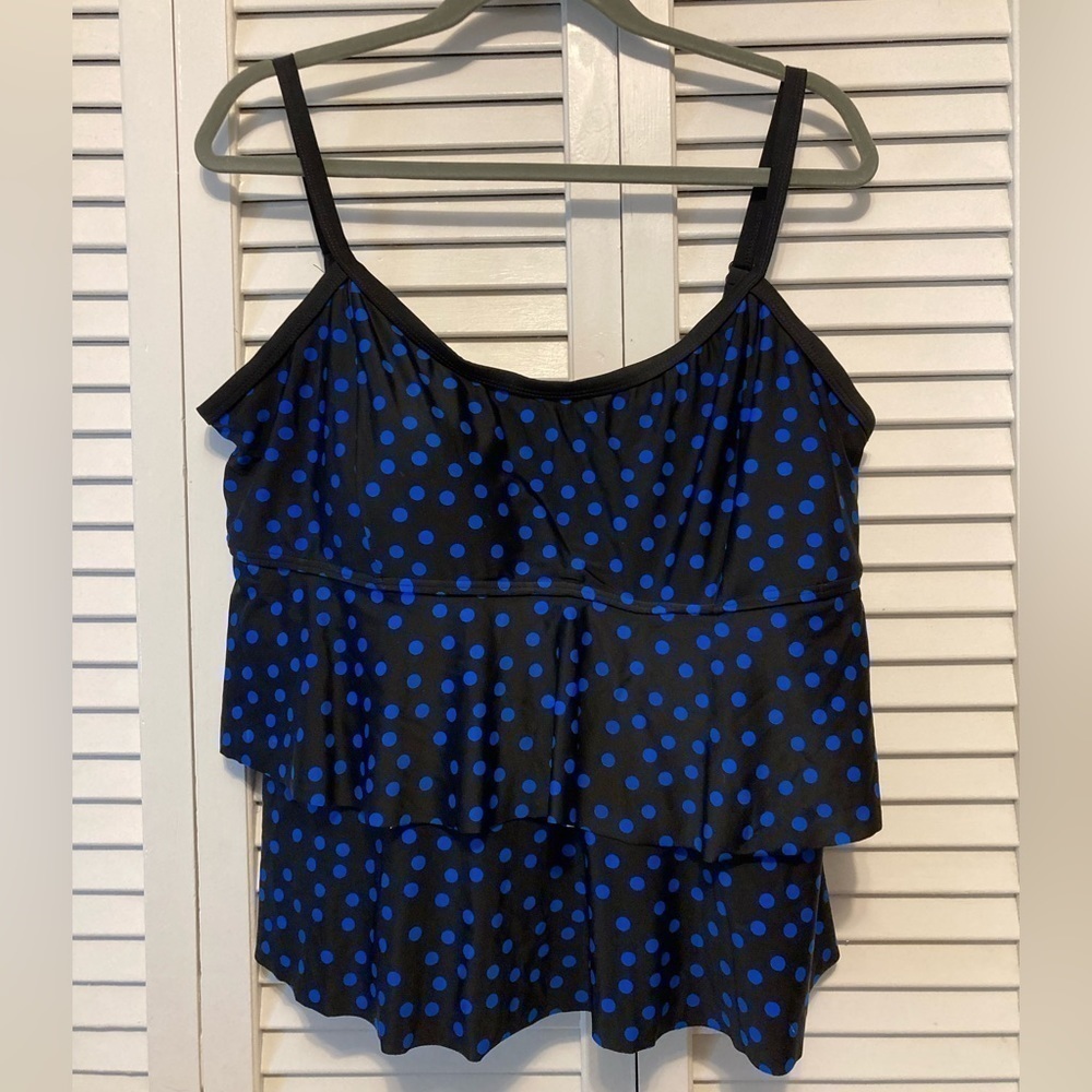 Swimsuits For All Black And Blue Polka Dot Bikini Swim Top Size 18